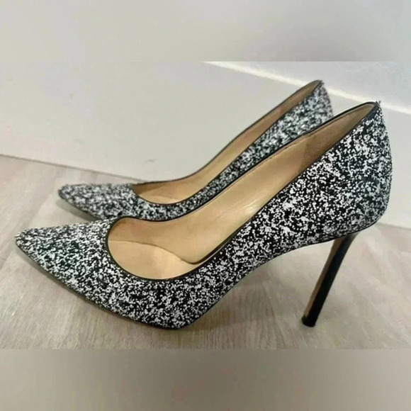 Jimmy Choo Shoes - Jimmy Choo Monochrome Coarse Glitter Fabric Romy Pointed Toe Pumps Size 36